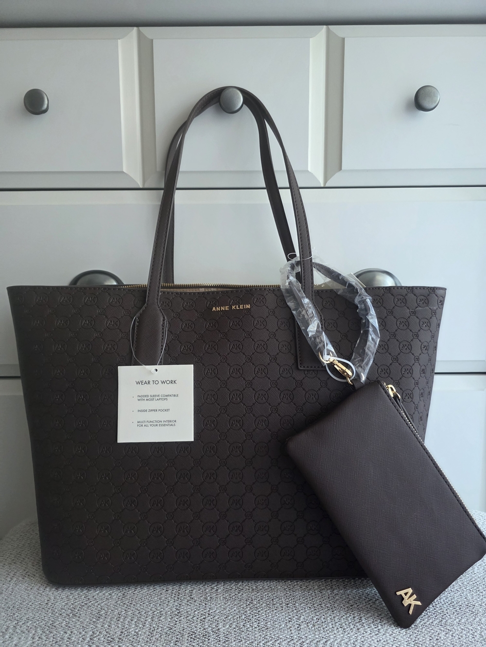 Anne Klein Brown Tote Bag with Matching Wristlet
